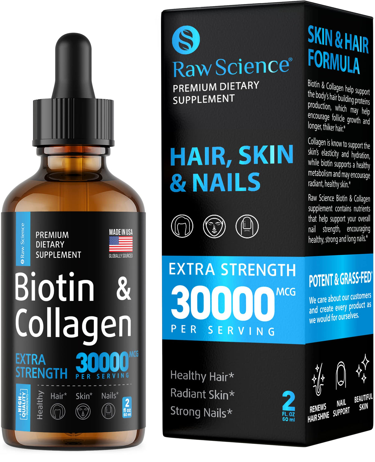 Liquid Biotin and Collagen Drops for Hair Growth, Skin and Nails 2 fl