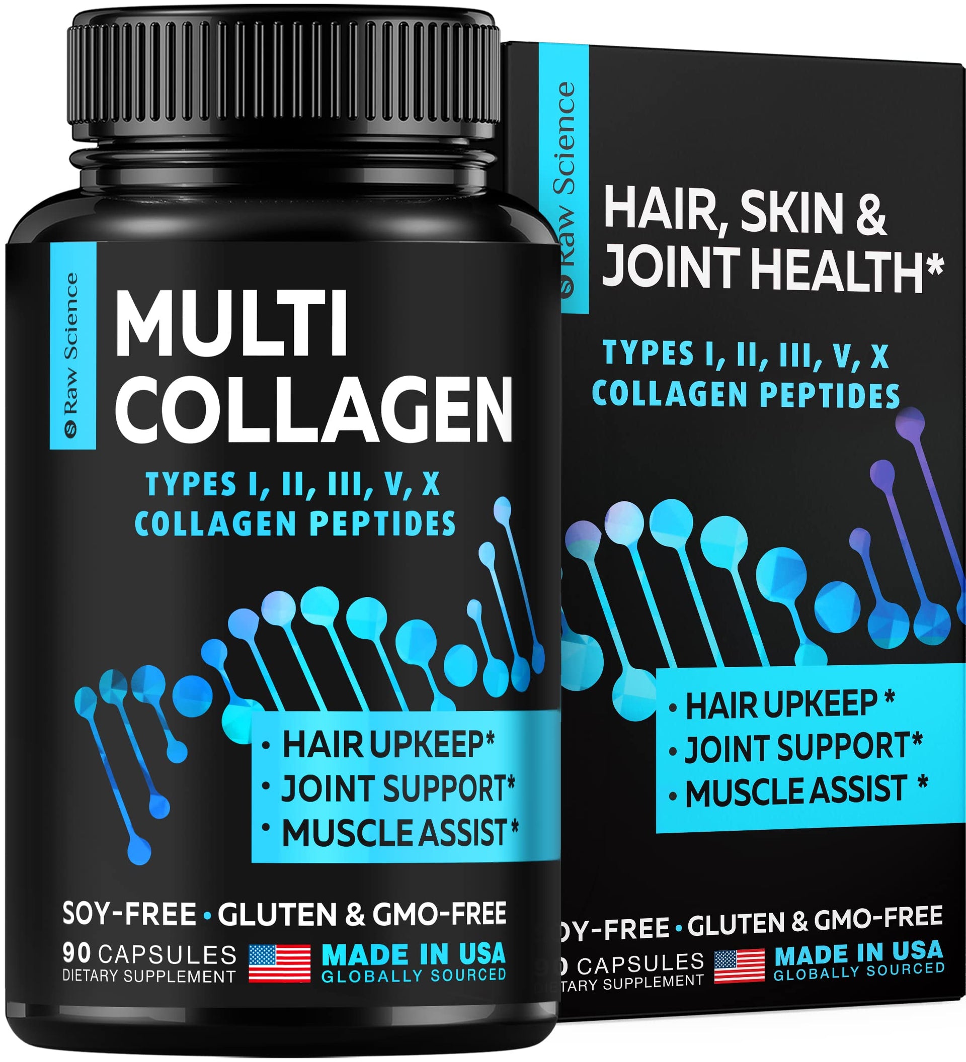 Multi Collagen Complex - Chicken, Bovine, Egg Collagen (Type 1 2 3 5 10)  Peptides - 90 capsules – Raw Science